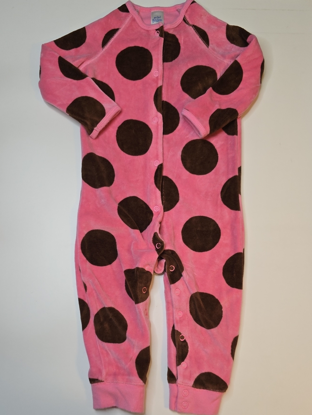 Mini Boden Pink and Brown Polka Dot One-Piece